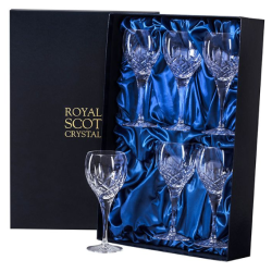 Royal Scot Crystal London 6 large Wine glasses Presentation boxed